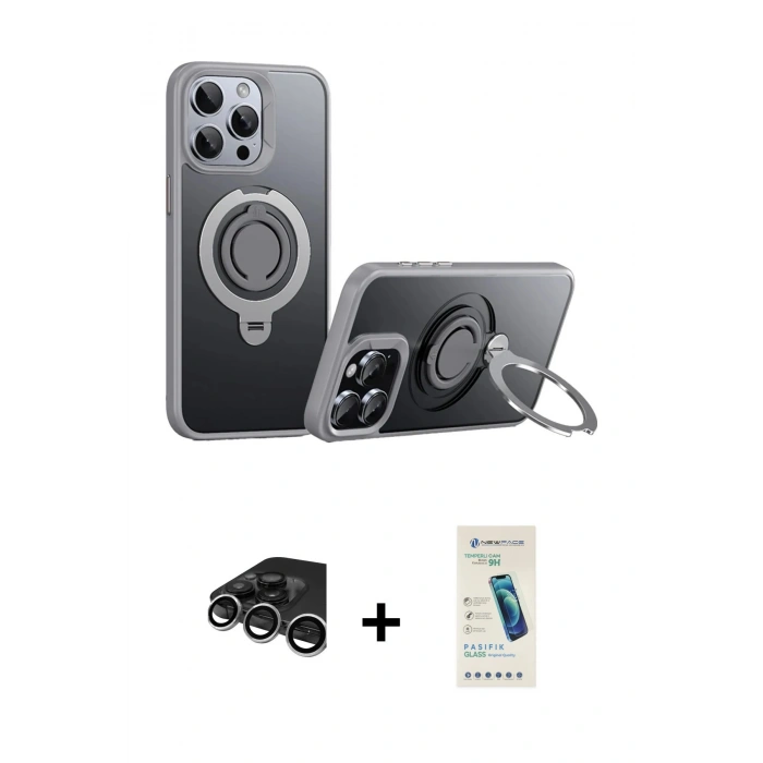MARSİLYAN™- iPhone 15 Pro Max Kılıf Zirve Çizgi Prime - Şeffaf Pasifik Cam Ekran Koruyucu + Raze Metal Kamera Lens - GS