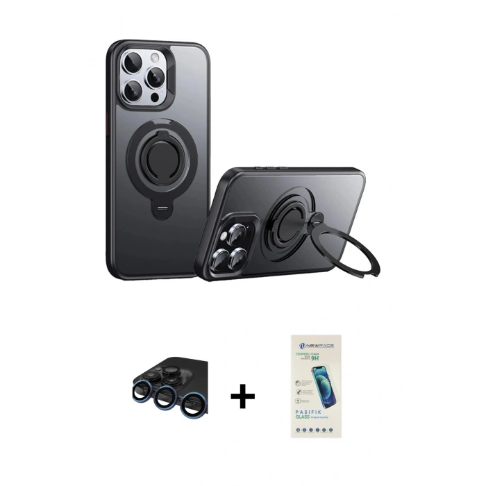 MARSİLYAN™- iPhone 15 Pro Max Kılıf Zirve Çizgi Prime - Şeffaf Pasifik Cam Ekran Koruyucu + Raze Metal Kamera Lens - LT
