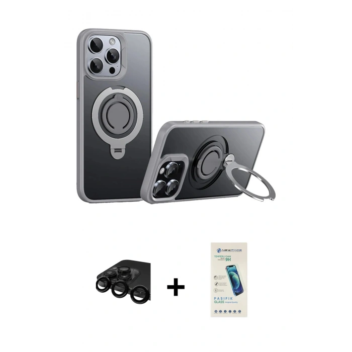 MARSİLYAN™- iPhone 15 Pro Max Kılıf Zirve Çizgi Prime - Şeffaf Pasifik Cam Ekran Koruyucu + Siyah Raze Metal Kamera Lens