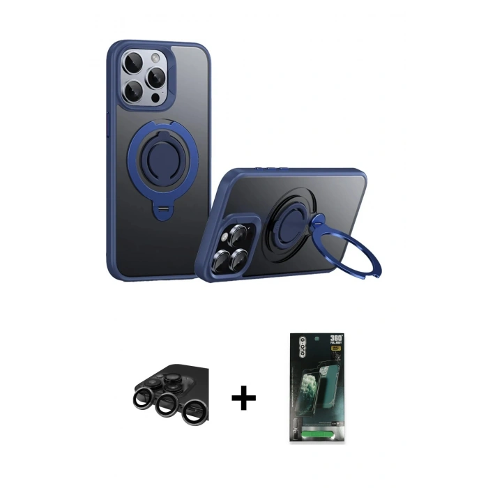 MARSİLYAN™- iPhone 15 Pro Max Kılıf Zirve Çizgi Prime - Siyah 360 Mat Full Body Arka Koruyucu + Raze Metal Kamera Lens - TMGI
