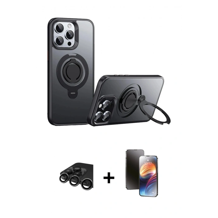 MARSİLYAN™- iPhone 15 Pro Max Kılıf Zirve Çizgi Prime - Siyah 3D Antistatik Mat Seramik Nano Ekran Koruyucu + Raze Metal Kamera Lens - TMGI
