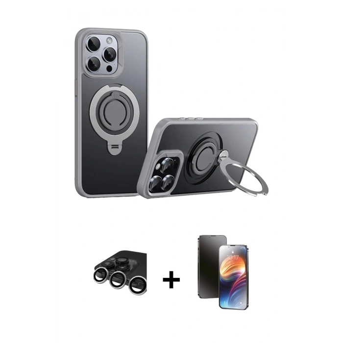 MARSİLYAN™- iPhone 15 Pro Max Kılıf Zirve Çizgi Prime - Siyah 3D Antistatik Mat Seramik Nano Ekran Koruyucu + Raze Metal Kamera Lens - GS