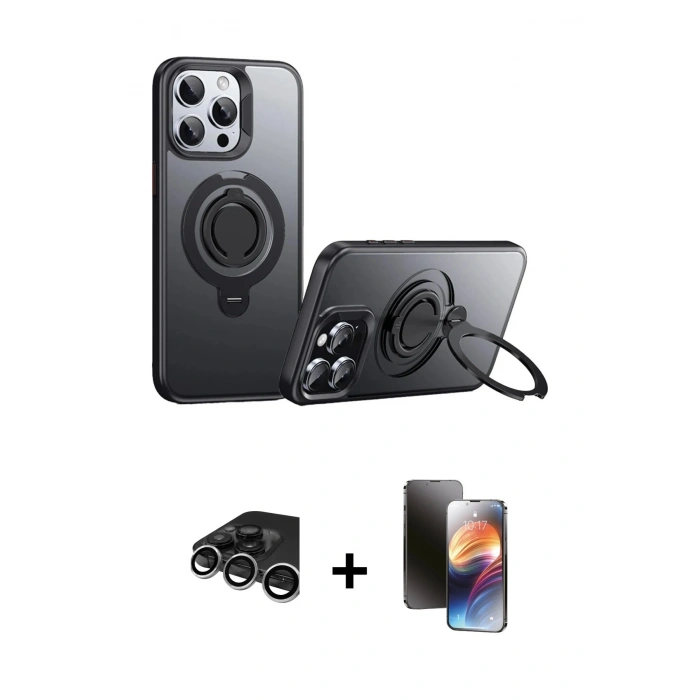 MARSİLYAN™- iPhone 15 Pro Max Kılıf Zirve Çizgi Prime - Siyah 3D Antistatik Mat Seramik Nano Ekran Koruyucu + Raze Metal Kamera Lens - GS