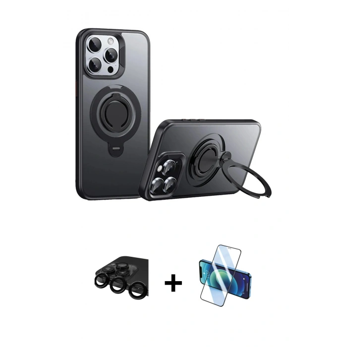 MARSİLYAN™- iPhone 15 Pro Max Kılıf Zirve Çizgi Prime - Siyah 3D Antistatik Seramik Nano Ekran Koruyucu + Raze Metal Kamera Lens - SH