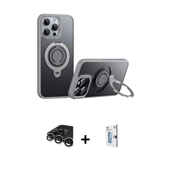 MARSİLYAN™- iPhone 15 Pro Max Kılıf Zirve Çizgi Prime - Siyah Bilvis 0.18mm Plus Cam Ekran Koruyucu + Raze Metal Kamera Lens - GS