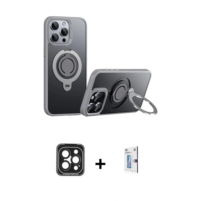 MARSİLYAN™- iPhone 15 Pro Max Kılıf Zirve Çizgi Prime - Siyah Bilvis 0.18mm Plus Cam Ekran Koruyucu + Siyah PVD Metal Kamera Lens