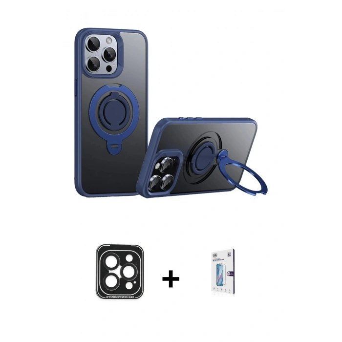 MARSİLYAN™- iPhone 15 Pro Max Kılıf Zirve Çizgi Prime - Siyah Bilvis 0.18mm Plus Cam Ekran Koruyucu + Siyah PVD Metal Kamera Lens