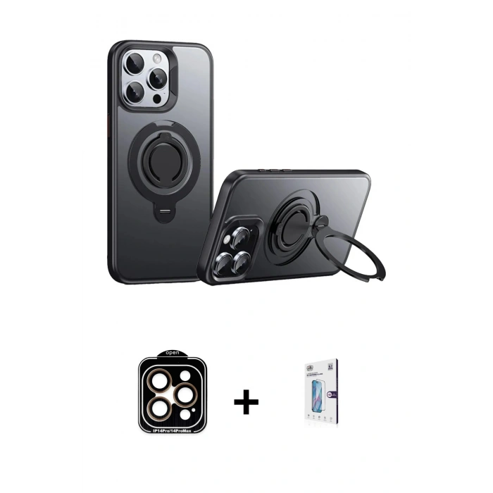 MARSİLYAN™- iPhone 15 Pro Max Kılıf Zirve Çizgi Prime - Siyah Bilvis 0.18mm Plus Cam Ekran Koruyucu + PVD Metal Kamera Lens - TU