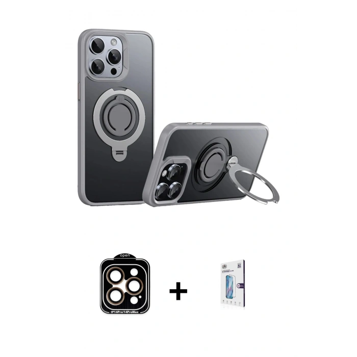 MARSİLYAN™- iPhone 15 Pro Max Kılıf Zirve Çizgi Prime - Siyah Bilvis 0.18mm Plus Cam Ekran Koruyucu + PVD Metal Kamera Lens - TU