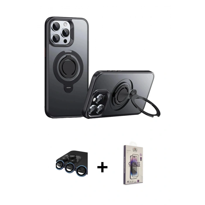 MARSİLYAN™- iPhone 15 Pro Max Kılıf Zirve Çizgi Prime - Siyah Bilvis 3D Cam Ekran Koruyucu + Raze Metal Kamera Lens - LT