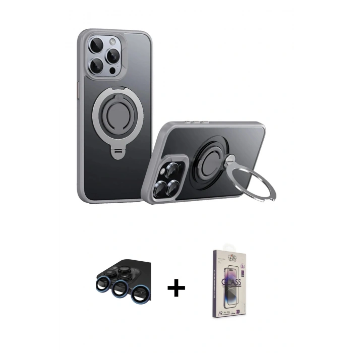 MARSİLYAN™- iPhone 15 Pro Max Kılıf Zirve Çizgi Prime - Siyah Bilvis 3D Cam Ekran Koruyucu + Raze Metal Kamera Lens - LT
