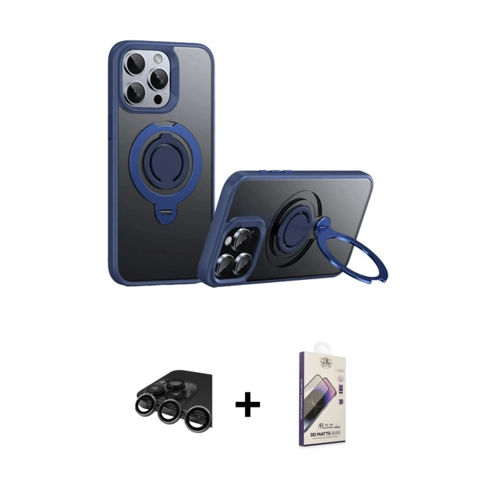 MARSİLYAN™- iPhone 15 Pro Max Kılıf Zirve Çizgi Prime - Siyah Bilvis 3D Mat Cam Ekran Koruyucu + Raze Metal Kamera Lens - TMGI
