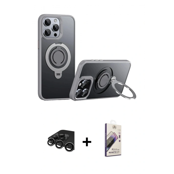 MARSİLYAN™- iPhone 15 Pro Max Kılıf Zirve Çizgi Prime - Siyah Bilvis 3D Mat Cam Ekran Koruyucu + Raze Metal Kamera Lens - TMGI