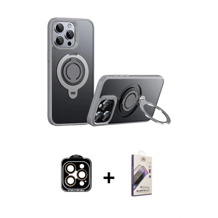 MARSİLYAN™- iPhone 15 Pro Max Kılıf Zirve Çizgi Prime - Siyah Bilvis 3D Mat Cam Ekran Koruyucu + Turuncu PVD Metal Kamera Lens
