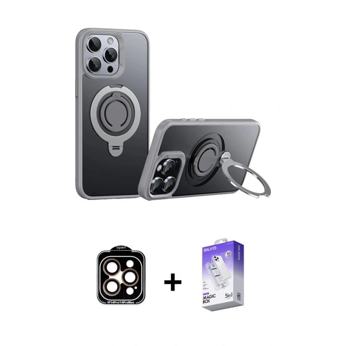 MARSİLYAN™- iPhone 15 Pro Max Kılıf Zirve Çizgi Prime - Siyah Bilvis 5in1 3D Magic Cam Ekran Koruyucu + PVD Metal Kamera Lens - TU