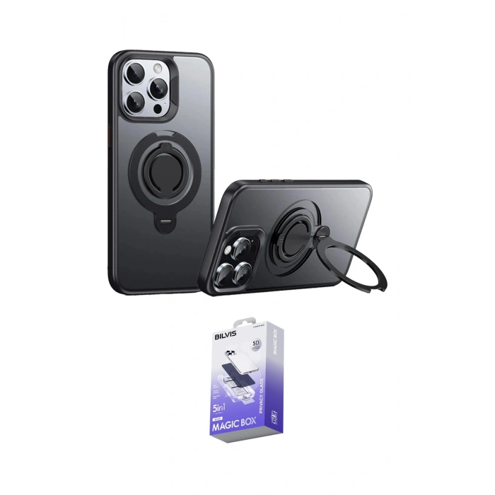 MARSİLYAN™- iPhone 15 Pro Max Kılıf Zirve Çizgi Prime - Siyah Bilvis 5in1 5D Magic Hayalet Cam Ekran Koruyucu