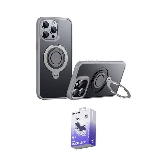 MARSİLYAN™- iPhone 15 Pro Max Kılıf Zirve Çizgi Prime - Siyah Bilvis 5in1 5D Magic Hayalet Cam Ekran Koruyucu