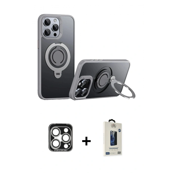 MARSİLYAN™- iPhone 15 Pro Max Kılıf Zirve Çizgi Prime - Siyah Bilvis Hayalet Cam Ekran Koruyucu + PVD Metal Kamera Lens - GS