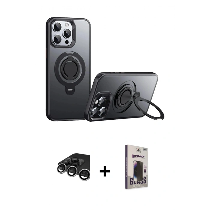 MARSİLYAN™- iPhone 15 Pro Max Kılıf Zirve Çizgi Prime - Siyah Bilvis Hayalet Cam Ekran Koruyucu + Raze Metal Kamera Lens - GS