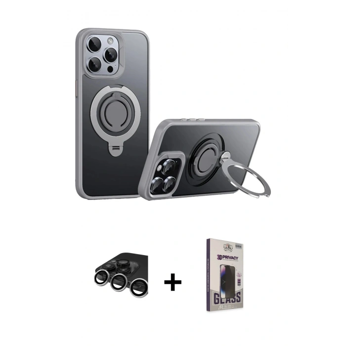 MARSİLYAN™- iPhone 15 Pro Max Kılıf Zirve Çizgi Prime - Siyah Bilvis Hayalet Cam Ekran Koruyucu + Raze Metal Kamera Lens - GS