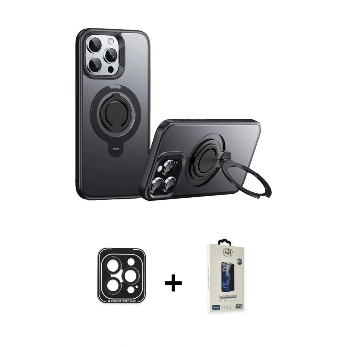 MARSİLYAN™- iPhone 15 Pro Max Kılıf Zirve Çizgi Prime - Siyah Bilvis Hayalet Cam Ekran Koruyucu + PVD Metal Kamera Lens - SH
