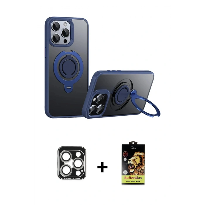 MARSİLYAN™- iPhone 15 Pro Max Kılıf Zirve Çizgi Prime - Siyah Buffer Cam Ekran Koruyucu + PVD Metal Kamera Lens - GS