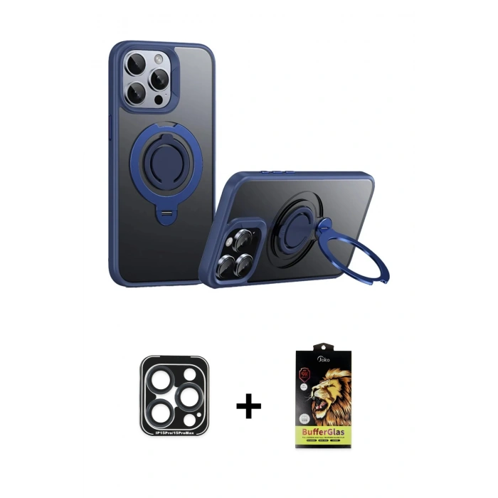 MARSİLYAN™- iPhone 15 Pro Max Kılıf Zirve Çizgi Prime - Siyah Buffer Cam Ekran Koruyucu + PVD Metal Kamera Lens - LT