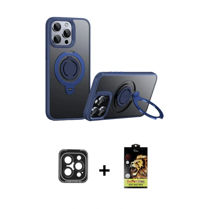 MARSİLYAN™- iPhone 15 Pro Max Kılıf Zirve Çizgi Prime - Siyah Buffer Cam Ekran Koruyucu + PVD Metal Kamera Lens - SH