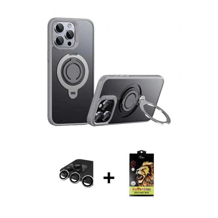 MARSİLYAN™- iPhone 15 Pro Max Kılıf Zirve Çizgi Prime - Siyah Buffer Cam Ekran Koruyucu + Raze Metal Kamera Lens - GS