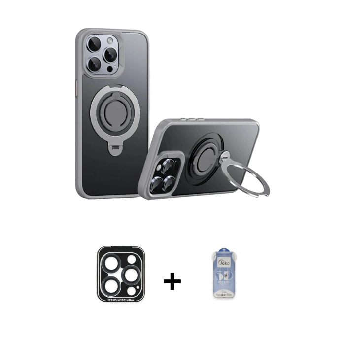 MARSİLYAN™- iPhone 15 Pro Max Kılıf Zirve Çizgi Prime - Siyah Joko Magic 5D Cam + PVD Metal Kamera Lens - LT