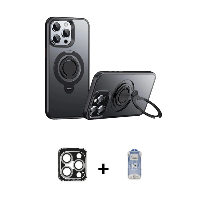 MARSİLYAN™- iPhone 15 Pro Max Kılıf Zirve Çizgi Prime - Siyah Joko Magic 5D Cam + PVD Metal Kamera Lens - GS
