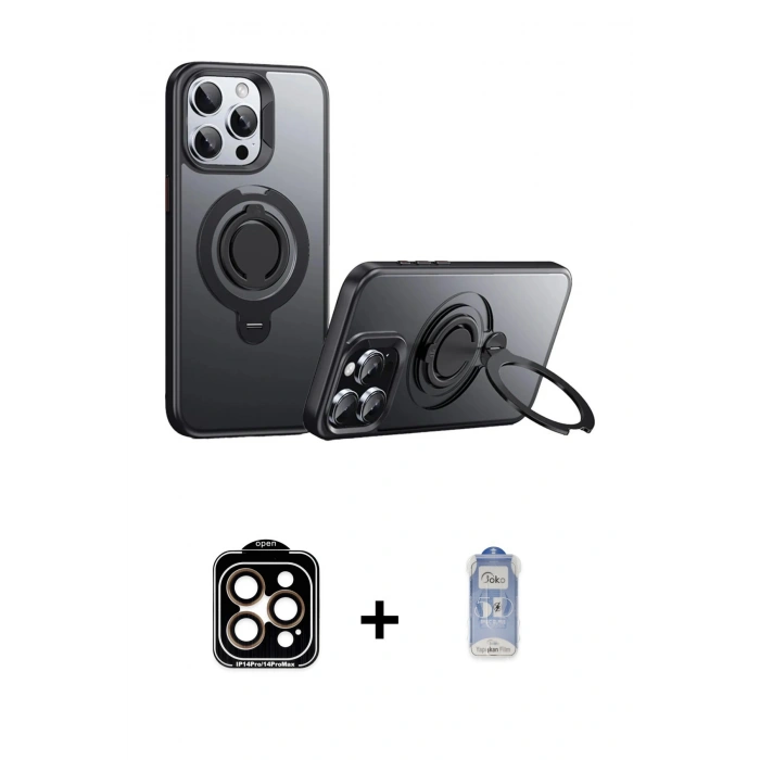 MARSİLYAN™- iPhone 15 Pro Max Kılıf Zirve Çizgi Prime - Siyah Joko Magic 5D Cam + PVD Metal Kamera Lens - TU