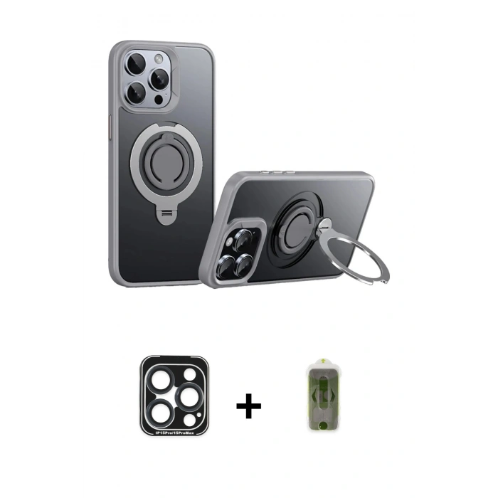 MARSİLYAN™- iPhone 15 Pro Max Kılıf Zirve Çizgi Prime - Siyah Joko Magic 5D Hayalet Cam + PVD Metal Kamera Lens - LT