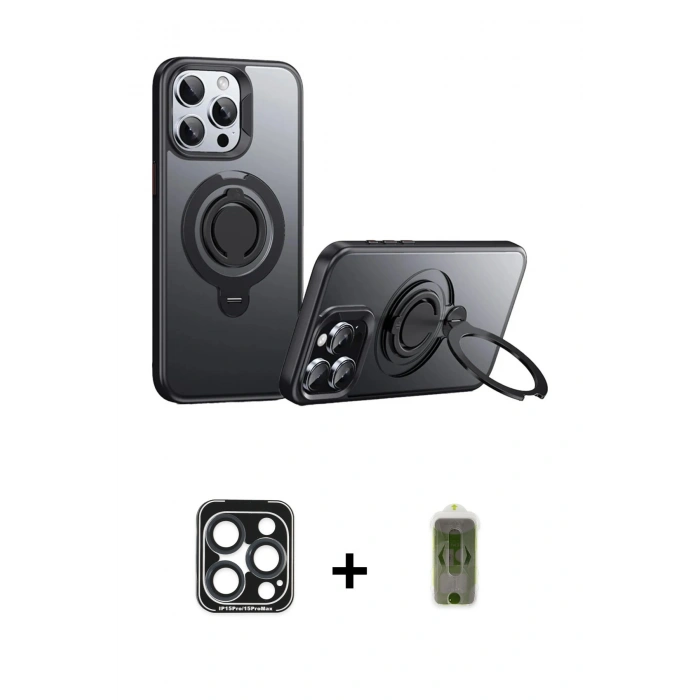 MARSİLYAN™- iPhone 15 Pro Max Kılıf Zirve Çizgi Prime - Siyah Joko Magic 5D Hayalet Cam + PVD Metal Kamera Lens - LT