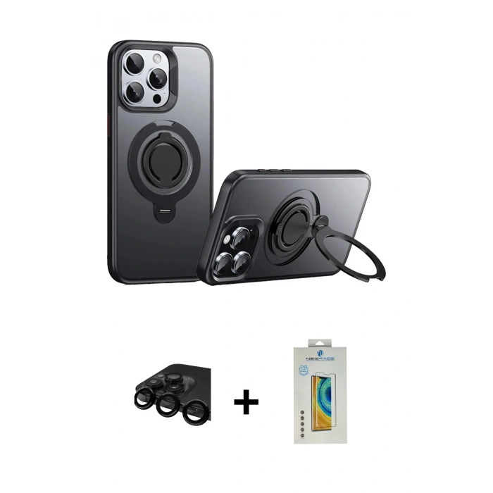 MARSİLYAN™- iPhone 15 Pro Max Kılıf Zirve Çizgi Prime - Siyah Polymer Nano Ekran Koruyucu + Raze Metal Kamera Lens - SH