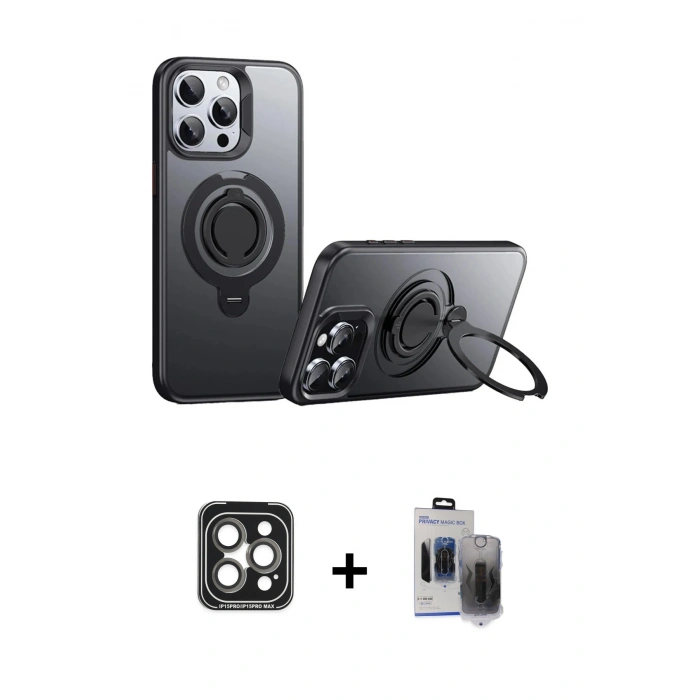 MARSİLYAN™- iPhone 15 Pro Max Kılıf Zirve Çizgi Prime - Siyah Vanessa Magic Hayalet Cam + PVD Metal Kamera Lens - GI