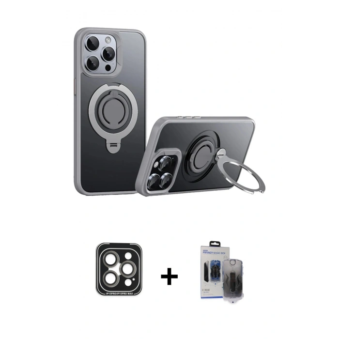 MARSİLYAN™- iPhone 15 Pro Max Kılıf Zirve Çizgi Prime - Siyah Vanessa Magic Hayalet Cam + PVD Metal Kamera Lens - GI