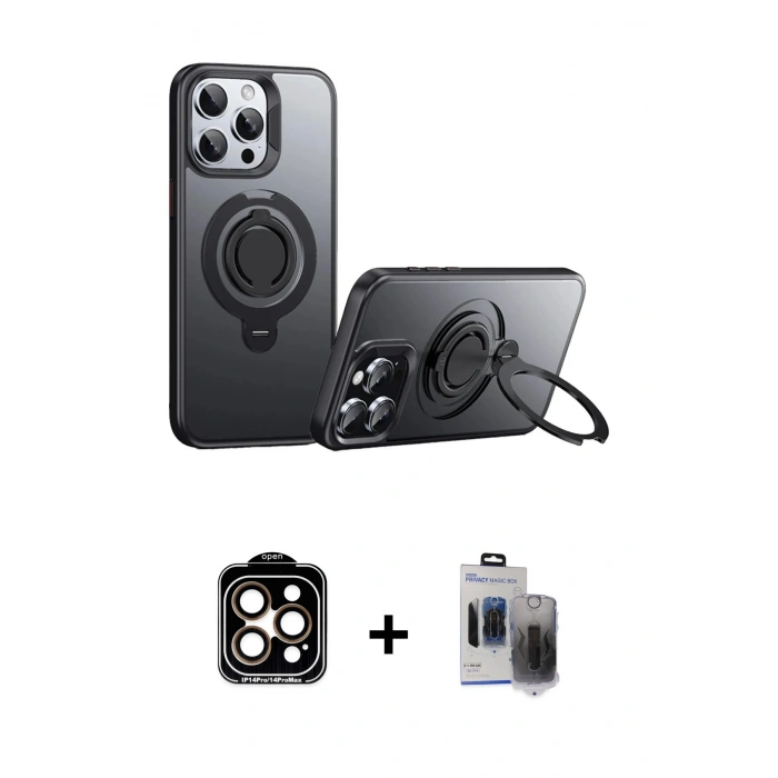 MARSİLYAN™- iPhone 15 Pro Max Kılıf Zirve Çizgi Prime - Siyah Vanessa Magic Hayalet Cam + PVD Metal Kamera Lens - TU