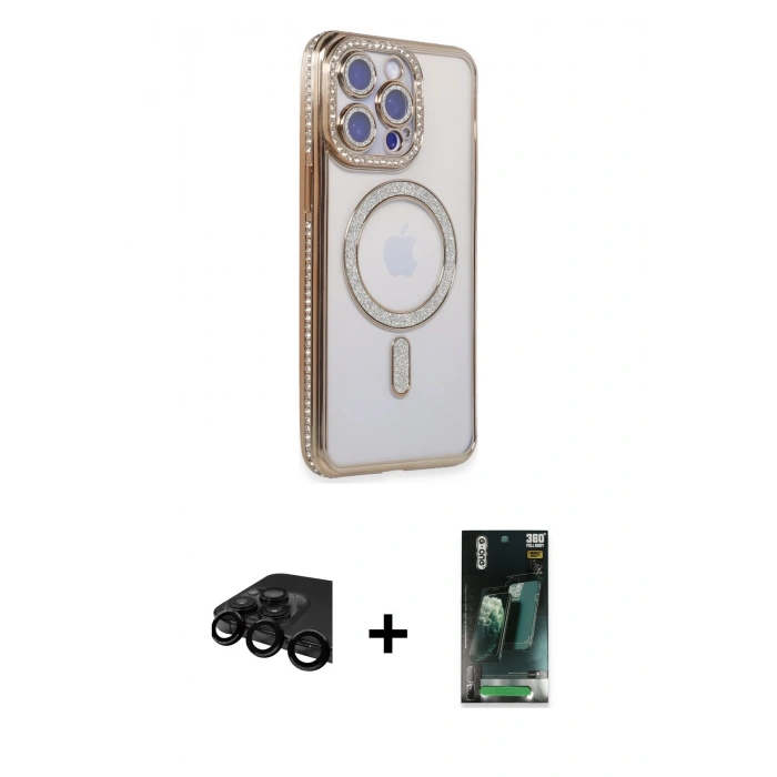 MARSİLYAN™- iPhone 15 Pro Max Kılıf Zirve Doku Prime - Şeffaf 360 Full Body Arka Koruyucu + Raze Metal Kamera Lens - SH