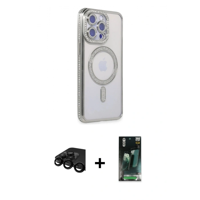 MARSİLYAN™- iPhone 15 Pro Max Kılıf Zirve Doku Prime - Şeffaf 360 Full Body Arka Koruyucu + Raze Metal Kamera Lens - SH