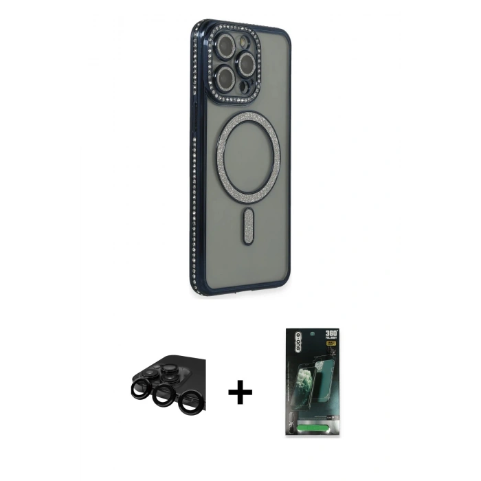 MARSİLYAN™- iPhone 15 Pro Max Kılıf Zirve Doku Prime - Şeffaf 360 Full Body Arka Koruyucu + Raze Metal Kamera Lens - SH