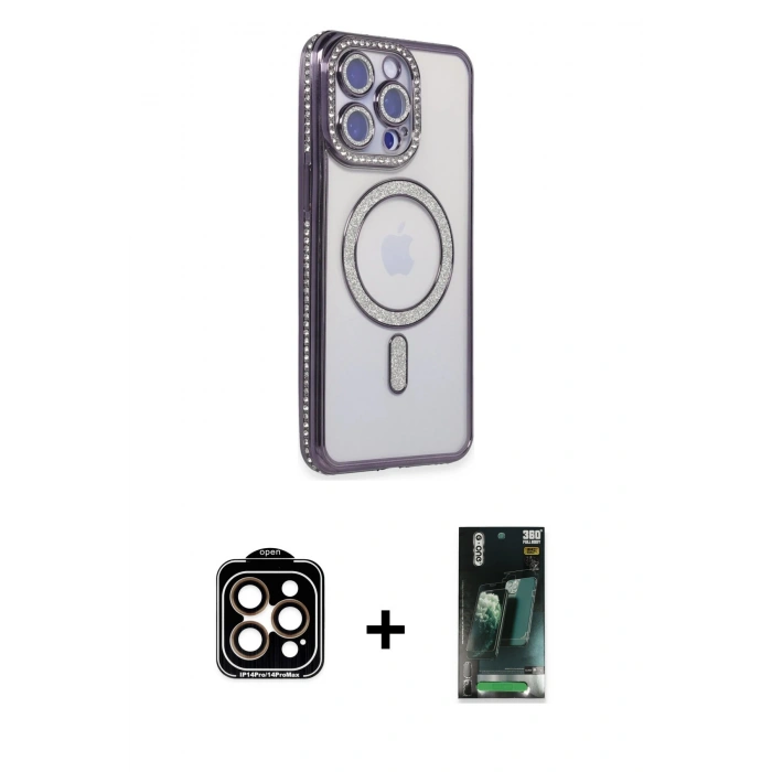 MARSİLYAN™- iPhone 15 Pro Max Kılıf Zirve Doku Prime - Şeffaf 360 Full Body Arka Koruyucu + PVD Metal Kamera Lens - TU