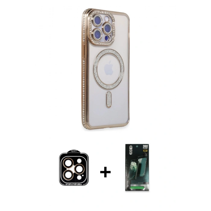 MARSİLYAN™- iPhone 15 Pro Max Kılıf Zirve Doku Prime - Şeffaf 360 Full Body Arka Koruyucu + PVD Metal Kamera Lens - TU