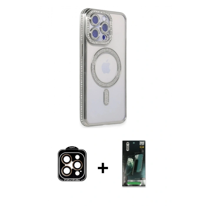 MARSİLYAN™- iPhone 15 Pro Max Kılıf Zirve Doku Prime - Şeffaf 360 Full Body Arka Koruyucu + PVD Metal Kamera Lens - TU