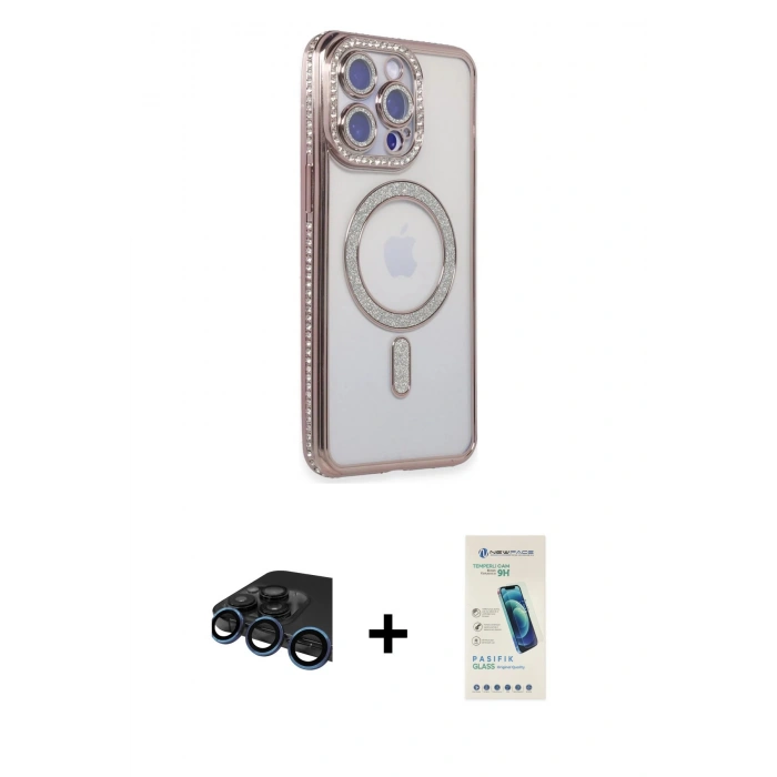 MARSİLYAN™- iPhone 15 Pro Max Kılıf Zirve Doku Prime - Şeffaf Pasifik Cam Ekran Koruyucu + Raze Metal Kamera Lens - LT