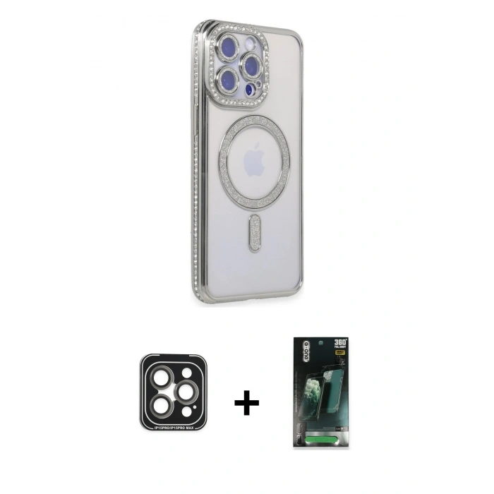 MARSİLYAN™- iPhone 15 Pro Max Kılıf Zirve Doku Prime - Siyah 360 Mat Full Body Arka Koruyucu + PVD Metal Kamera Lens - GI