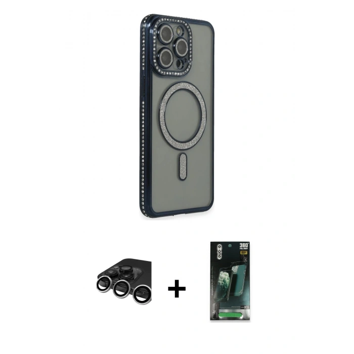 MARSİLYAN™- iPhone 15 Pro Max Kılıf Zirve Doku Prime - Siyah 360 Mat Full Body Arka Koruyucu + Raze Metal Kamera Lens - GS