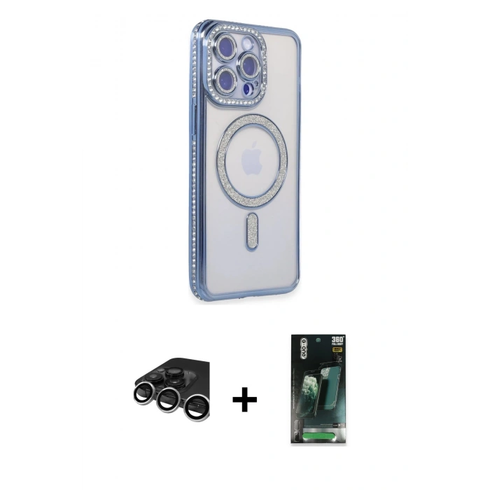 MARSİLYAN™- iPhone 15 Pro Max Kılıf Zirve Doku Prime - Siyah 360 Mat Full Body Arka Koruyucu + Raze Metal Kamera Lens - GS