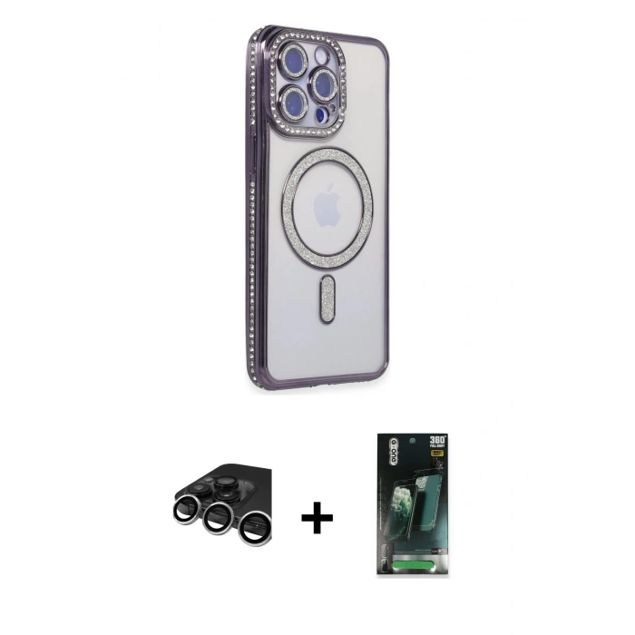 MARSİLYAN™- iPhone 15 Pro Max Kılıf Zirve Doku Prime - Siyah 360 Mat Full Body Arka Koruyucu + Raze Metal Kamera Lens - GS