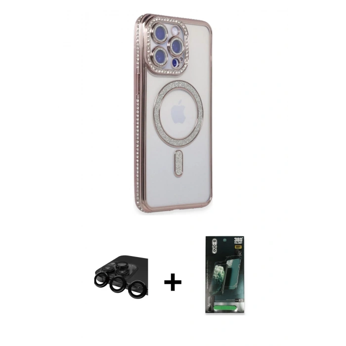 MARSİLYAN™- iPhone 15 Pro Max Kılıf Zirve Doku Prime - Siyah 360 Mat Full Body Arka Koruyucu + Raze Metal Kamera Lens - SH